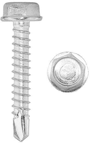 Sechskant-Bohrschrauben 6,3 X 38 DIN 7504 Form K, selbstschneidend Edelstahl A2 (20 Stück) - V2A Schnellbauschrauben m. Sechskantkopf u. Bund für Weichmetalle (z.B. Aluminium)