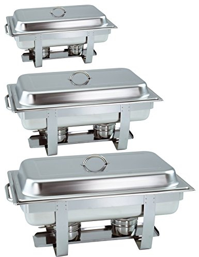GVK ECO Juego de 3 Calentador de Platos Chafing Dish con depósito de 1/1 GN 65 mm de Profundidad apilable con Tiradores Redondos