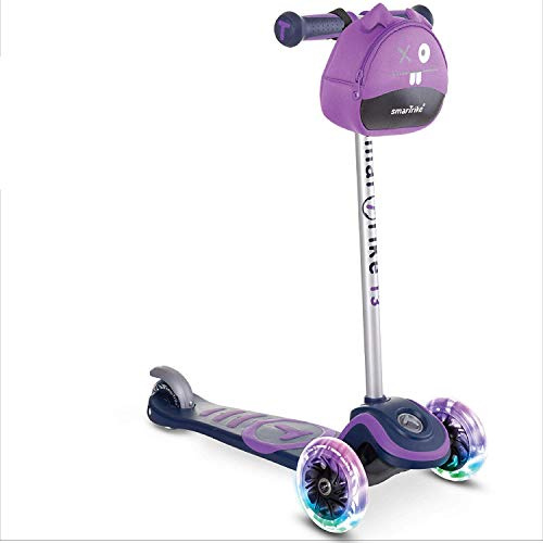 smarTrike T3 - Patinete Infantil con Ruedas LED y Bolsa para Aperitivos, Color Morado, M