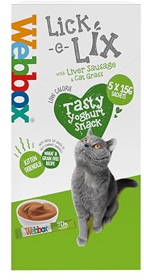 Webbox Lick e Lix Yoghurt with Liver Sausage and Cat Grass 5pcs (5x15g) (Case of 17)
