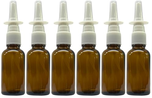 ADVANCED ASCENT Pulverizador nasal de vidrio ámbar de 1 onza. Vacío, recargable, tamaño de viaje, vidrio de calidad para aplicaciones de solución salina, Ámbar, 6 Count (Pack of 1)