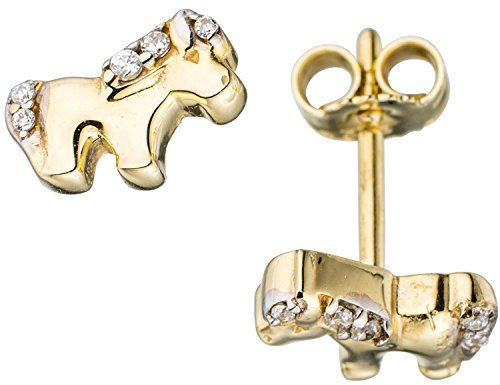 Jobo Kinder-Ohrstecker Pferd aus 8 Karat 333 Gold Bicolor mit 10 Zirkonia