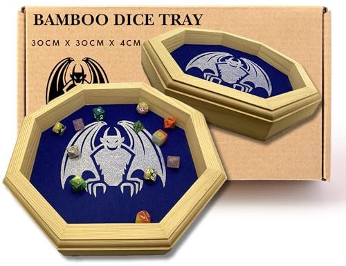 Vassoio per Dadi in Legno da 30 cm - Ottagonale in Bambù per DnD e Giochi di Ruolo - Set di Vassoi e Rullo per Dadi Poliedrici (Gargoyle)
