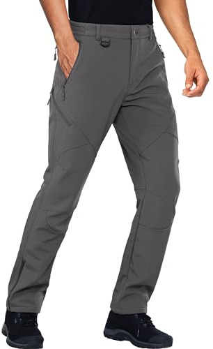 Stlight Mens Snow Ski Water Repellent Softshell Pants for Winter Hiking Fleece Lined Bottom Leg Zipper with 6 Zip Pockets(Grey 34W/30L)