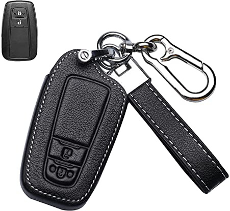 HIBEYO Smart Autoschlüssel Hülle passt für Toyota Schutzhülle Schlüsselhülle Etui Rindsleder Cover Schlüsselbund passt für Toyota Camry Corolla Avalon Prius C-HR RAV4 Fernbedienung zubehör-Schwarz C