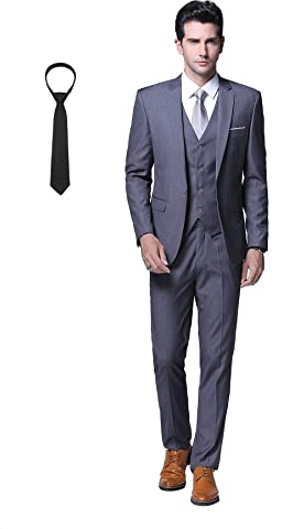 Cloudstyle Kostym herr slim fit 3 delar slips kostymer business herrkostym kavaj för bröllop, Mörkgrå, L