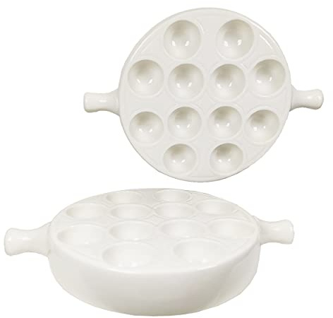 jinsongdafa Assiettes en céramique pour escargots (lot de 2) 23,5 x 16,5 cm avec poignée, plats à pied, trous pour four, ensemble pour restaurant à domicile, hôtel (blanc, 23,5 x 16,5 cm)