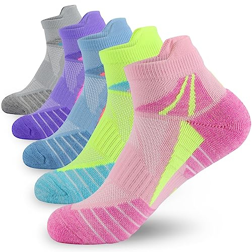 srclo Womens Trainer Running Socks,Anti Blister Sports Socks for Ladies Size 4-7,Cushioned Breathable Ankle Athletic Socks 5 Pairs