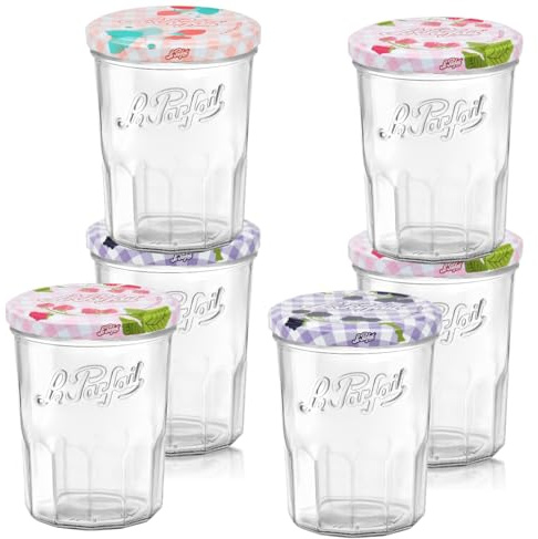 Le Parfait 13oz (385ml) French Glass Jam Jars – Reusable, Zero Waste & Eco-Friendly, BPA-Free Colorful Airtight Lids for Canning, Jam, Jelly & Preserves – Dishwasher & Freezer Safe, Made in France 6PK