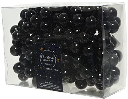 Kaemingk Weihnachtskugeln am Draht Glas 2cm x 144 Stück Spiegelbeeren glänzend Schwarz