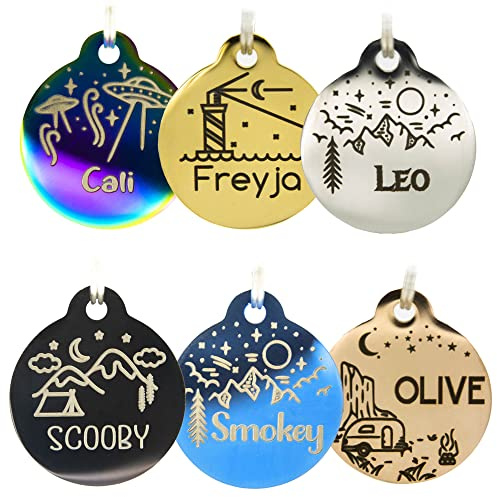 Personalized Dog Tag with 5 Lines of Custom Deep Engraved Durable Stainless Steel Pet ID Name Tag Designer Regular Size Round