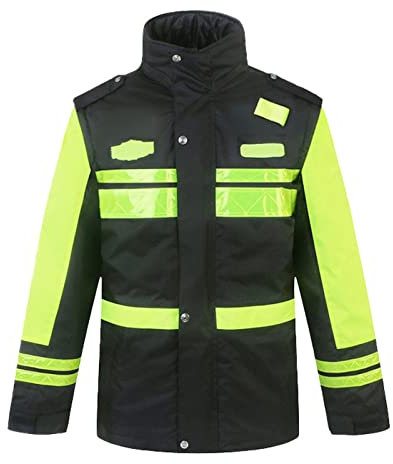 QIULAO Reflektierende Bomberjacke mit hoher Sichtbarkeit, Herren-Sicherheitsweste, wasserdichte Arbeitskleidung, Dickes Thermofutter, abnehmbare Ärmel, Winter-Warnjacke for den Außenbereich