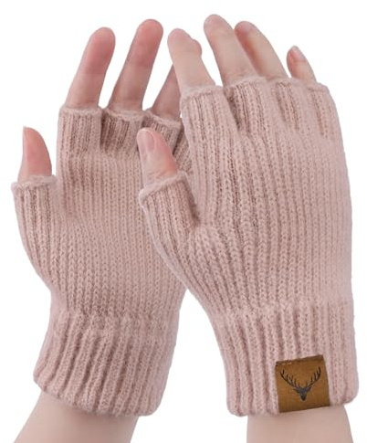 BLURBE Fingerlose Handschuhe für Damen – warme fingerlose Winterfäustlinge, Thermo-Strickhandschuhe für Outdoor, Autofahren, Arbeiten, Tippen, Geschenke