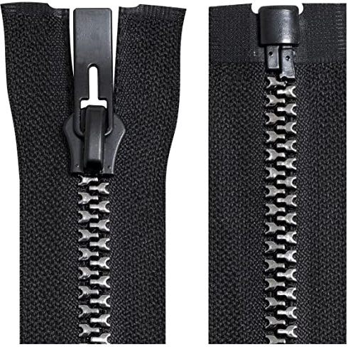 Aerzetix - C64191 - Cerniera Lampo iniettata separabile N°8 65cm autobloccante - tiretto Decorativo in Metallo - Colore Nero e Argento - Rete cursore merceria Abbigliamento Cucito