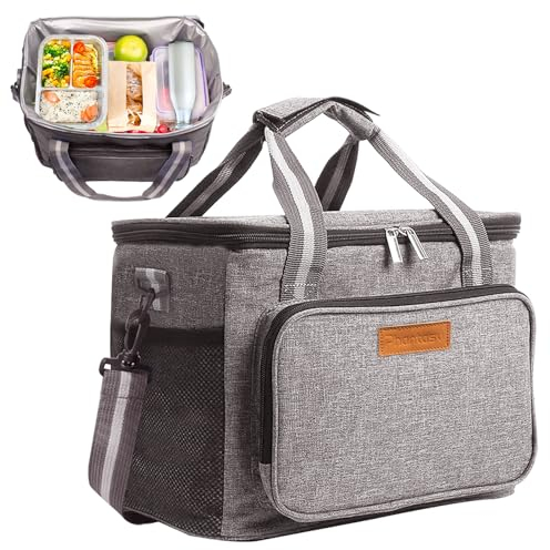 Phantasy 24L Kühltasche, Grau Kühlbox Faltbar Groß Isoliert Faltbar Gefriertasche, Warmhaltetasche Lunchtasche Picknicktasche für Strand Picknick Camping BBQ