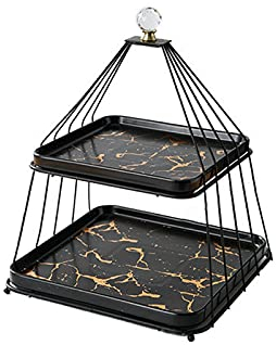 Kuchenständer ServierStänder Metallkuchenständer des Europäischen Stils mit keramischem Kuchenablage 2-Lagen-Nachmittag Tee Dessert Tabelle Mehrzweck-Gebäck-Service-Stand Tortenständer ( Color : Schwa