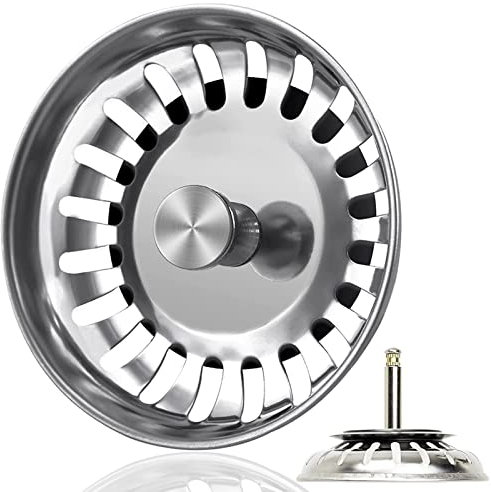 INPLUSTOP - Tamis d'évier en acier inoxydable de 79 mm avec bouchon, panier de 56 à 75 mm de profondeur dans l'évacuation, tamis pour évier, bouchon de vidange pour commande excentrique