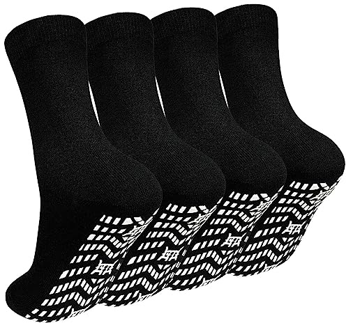 PUTUO ABS Rutschfeste Socken für Herren: Stoppersocken Männer Antirutsch Socken mit Noppen Herren Baumwolle Sport Noppensocken Rutschsocken 43-46 Schwarz 4 Paar