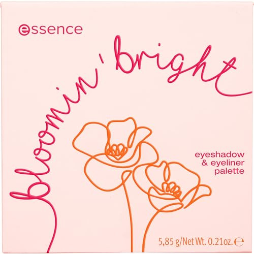 essence bloomin' bright eyeshadow & eyeliner palette, Lidschatten, Nr. 01, Mehrfarbig, 9 Farben, glänzend, intensiv, vegan, ohne Mikroplastikpartikel, Nanopartikel frei, ohne Parfüm, 1er Pack (5.85g)