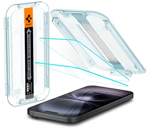 Spigen Glas.tR EZ Fit Tempered Glass Screen Protector for iPhone 16, iPhone 15-2 Pack