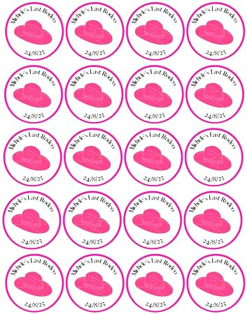 edible 20 x HEN PARTY Personalised cupcake toppers UNCUT - Last Rodeo -cowboy (wafer paper)