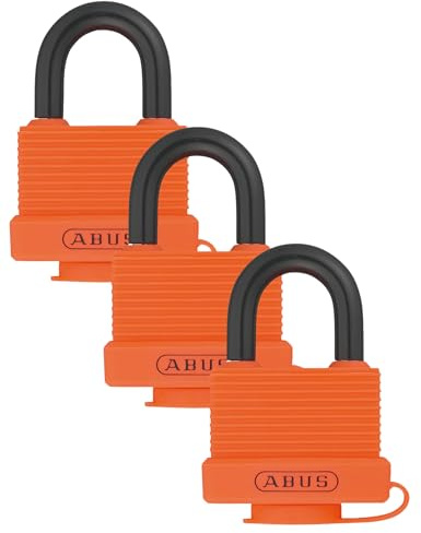 ABUS Vorhängeschloss 70AL/45 aus massivem Aluminium - wetterfest - mit Schutzkappe und Kunststoffummantelung - gleichschließend 6401 - Orange (Packung mit 3)