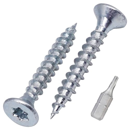 SKIR'CO (1000 pz.) Viti per legno in acciaio zincato 3,5 x 25 mm, testa Torx, testa svasata, viti per truciolato, completamente filettate