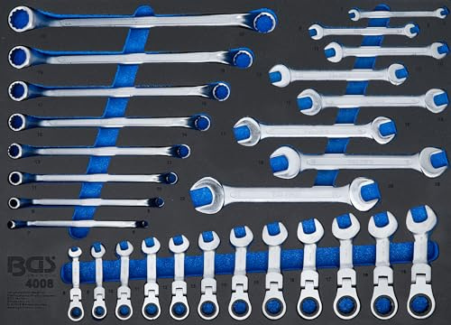 BGS 4008 | Insert de servante d'atelier 3/3 : Clés mixtes, clés polygonale double, clés mixtes à cliquet | pliable | 28 pièces