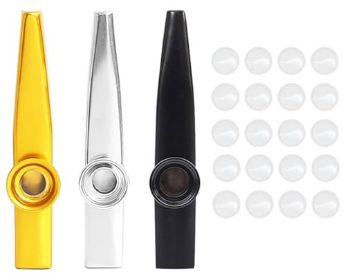 Kazoo, Kazoo Metall, 3 Stück Kazoo Instrument,Kazoo Set, Kazoo Kasu Set, Flöte Membran, Metall Kazoo Musikinstrument, Kinder Kazoo, Kazoos Musical Instruments, 3 Stück Kazoo + 20 Flötenmembranen