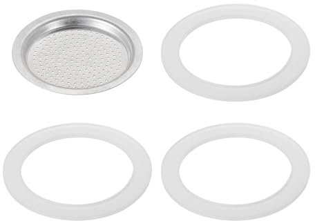 sourcing map Stovetop Espresso Maker Replacement Aluminium Coffee Pot Parts with 1pcs Filter and 3pcs Silicone Gasket Seals 49x41x5mm for 1-Cup Mocha Coffee Maker Pot(Silver)