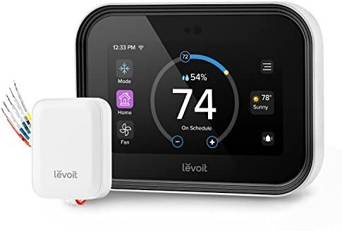 LEVOIT Smart Thermostat for Home, WiFi Programmable Digital Thermostat, Works with Alexa and Smart Sensor, Energy Saving, Large Touch Screen, C-Wire Adapter Included, DIY Install, Aura 400S, White