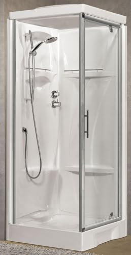 Novellini New Holiday GF80 Standard mit Dach, 80 x 80 cm, ausgestattete Duschkabine, 1 Flügeltür mit festen, reversiblen Paneelen, thermostatischer Mischer, Glas, transparent, Profil Silber, H 217,5