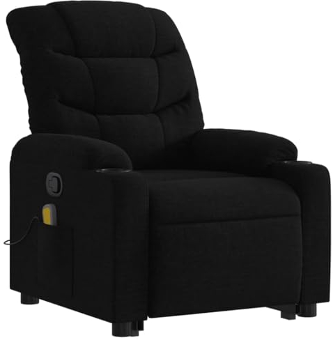 vidaXL Massagesessel, Sessel mit Aufstehhilfe, Relaxsessel mit Liegefunktion Vibrationsfunktion, Fernsehsessel Liegesessel Aufstehsessel, Schwarz Stoff