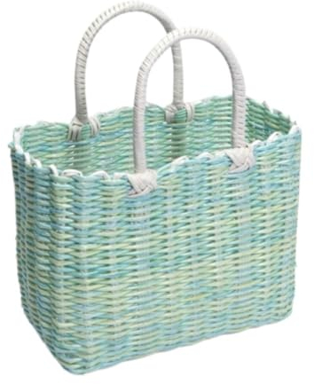 YPWWPXQ Picnic Basket Tragbarer Gemüsekorb, Geflochtener Einkaufskorb, Handgefertigter Obstkorb Aus Kunststoff-Rattan, Picknickkorb Weidenkorb-Picknickkorb (Color : Green, Size : 34 * 24cm)
