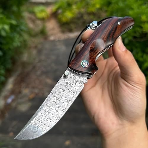 TABKER Swedish Powder Damascus Steel Einhandmesser Klappmesser, Outdoor Klappmesser Multitool-Klappmesser Für Messerliebhaber Und Outdoor-Enthusiasten