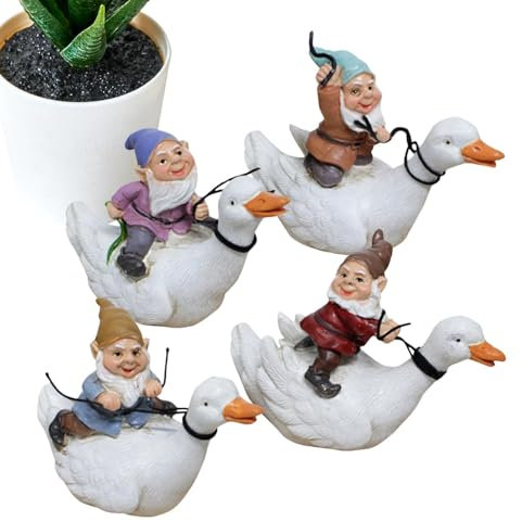 Lambo Gnomes d'extérieur, Nains de Jardin | Nain Assis sur Un Canard | Décor Miniature de Vintage, décoration de Maison d'elfe, Ornements de Jardin de Statue de Nain