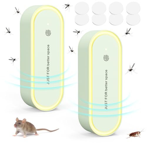 Ultraschall Schädlingsbekämpfer Mückenschutz, Ultraschall Elektrisch Insekten Stecker Mückenstecker Mäusevertreiber für Drinnen Mücken, Mäuse, Spinnen, Kakerlaken, Insekten, Flöhe, Motten, 2 Stück