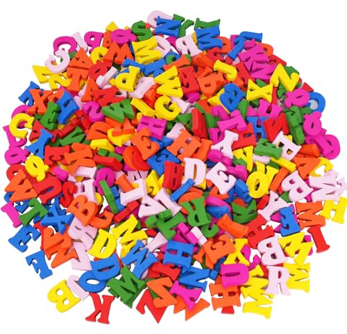 DLUSZERT Lot de 400 mini lettres de l'alphabet colorées en bois pour loisirs créatifs, loisirs créatifs, décoration, apprentissage éducatif précoce, panneaux et arts - 15 mm