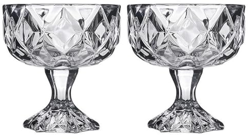 bainuote Eisbecher Glas Set Dessertschale auf Fuß 2er Eisschalen Dessertschalen Blei Frei Eisschale Glas Ice Cream Cups 280ml Eis Gläser Glasschalen Dessertgläser, Transparent, Spülmaschinenfest