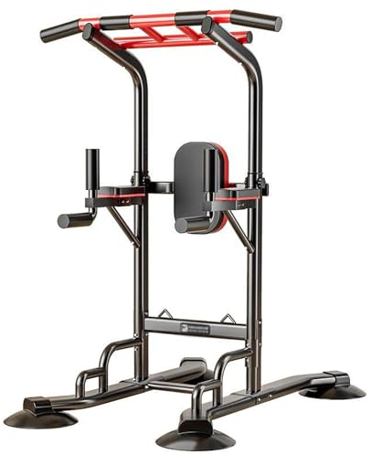 NaKeah Power Tower Dip Station Pull-Up-Stange, einstellbare Höhe Multifunktionsturm für Home-Fitnessstudio-Kraftstraining-Fitness-Trainingsausrüstung,Rot
