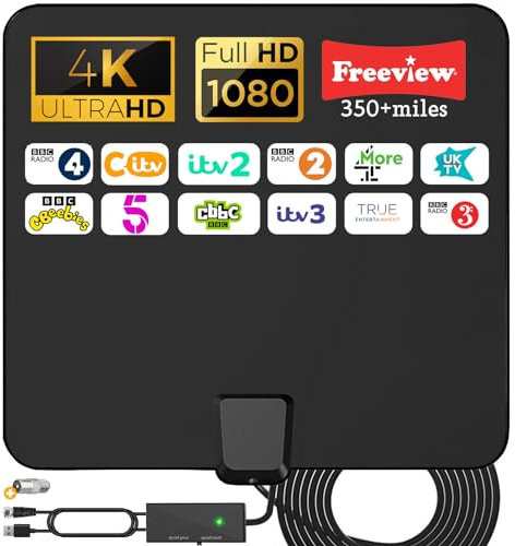 Indoor TV Aerial with 350+ Miles Long Range & 360° Reception