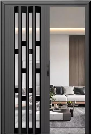 Falttür Schwarze Schiebe-Falttür Als Raumteiler, Faltgitter in Sondergröße mit Montagezubehör, 24 30 32 34 36 38 42 46 48 56 60 70 Zoll(Size:47x80in(119.4x203.2cm))