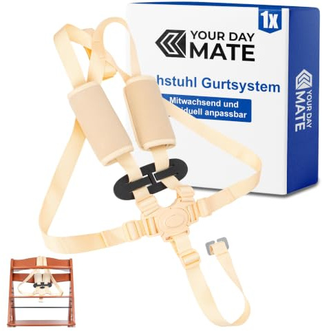 Hochstuhl 5-Punkt Gurtsystem mit Gurtpolstern, 1 Set, Beige, kompatibel mit Hauck Alpha, Beta, Stokke Tripp Trapp ohne Baby Set, roba Sit Up, Hochstuhlgurt mit Rückenfixierung