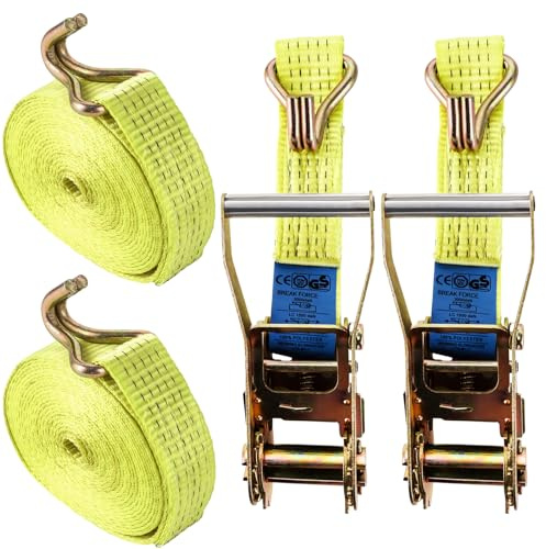 FWEEK Cinchas de Amarre 3000kg 6m x 50mm, Juego de 2 Correas Tensoras con Carraca y Ganchos, para Moto, Remolque, Carga, Coche, Camión