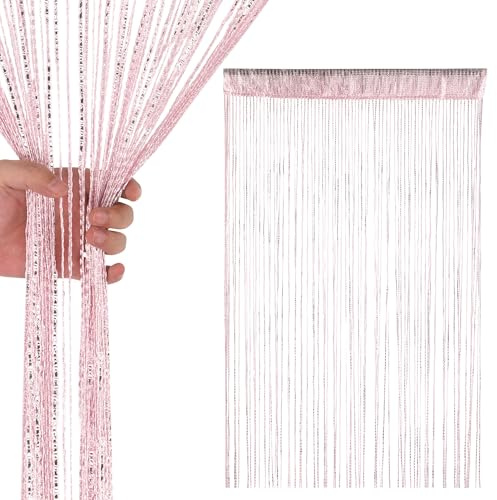 Trimming Shop Glitzernde Fadenvorhänge – dekorative Türfransen und Hintergrundvorhänge für Hochzeiten, Partys und Feiern – Faden-Türschutz, Fenster, Trennwände, Dekoration, 2 m x 1 m, Babyrosa