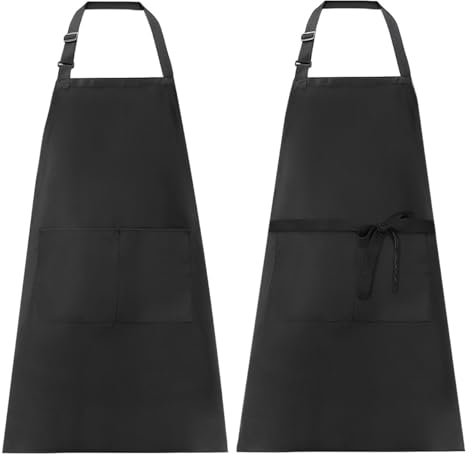 Xpieoyrm 2 Pezzi Cuoco Grembiule, Tracolla regolabile grembiuli da cucina con Tasche, Nero Grembiule Impermeabile, Lavoro Grembiule per Barbecue Ristorante Bar, per Cucinare, Giardinaggio, Pittura