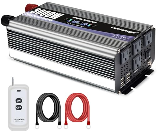 Cantonape 3000W Power Inverter 12V to 110V/120V DC to AC with LCD Display, Remote Controller and 4 x AC Outlets Car Adapter for Car Truck Boat RV Off Grid Solar System