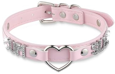 ADEMISHIA Schwarzes Herz O-Ring Brief Choker Halskette für Frauen, Punk Handmade PU Leder Leine Kragen einstellbar Gothic Jewerly (PKSLU)