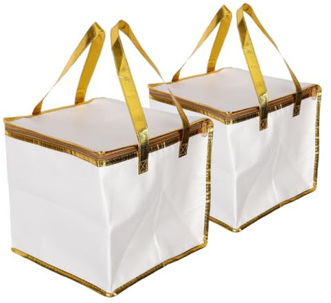 PartyKindom 2pcs Insulated Cooler Bag Waterproof Non-Woven Thermal Tote Collapsible Lunch Bag for Beach Picnic 8-inch Double Layer (30x30x27 Cm)