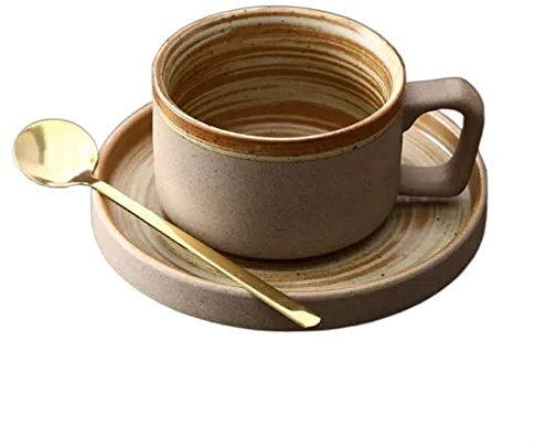 NEBE Tazas Taza de café de Estilo Vintage, Taza de cerámica Delicada for el té de la Tarde con platillo y Cuchara, Taza de café con Leche Tazas para Cafe